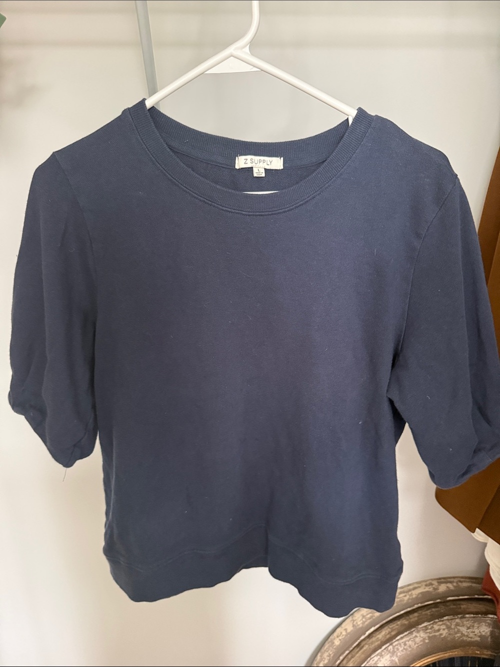 Z Supply Navy Short Sleeve Crew Sweatshirt